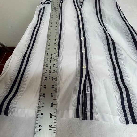 Faconnable Womens White & Navy Striped Long Sleeve Button-Up Tunic Shirt Medium - Picture 9 of 9